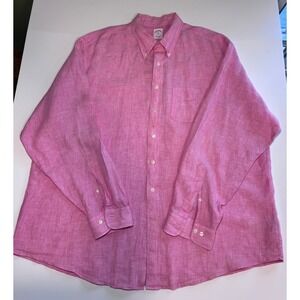 Brooks Brothers 346 Mens Pink Linen Long Sleeve Button Down Shirt Preppy XXL